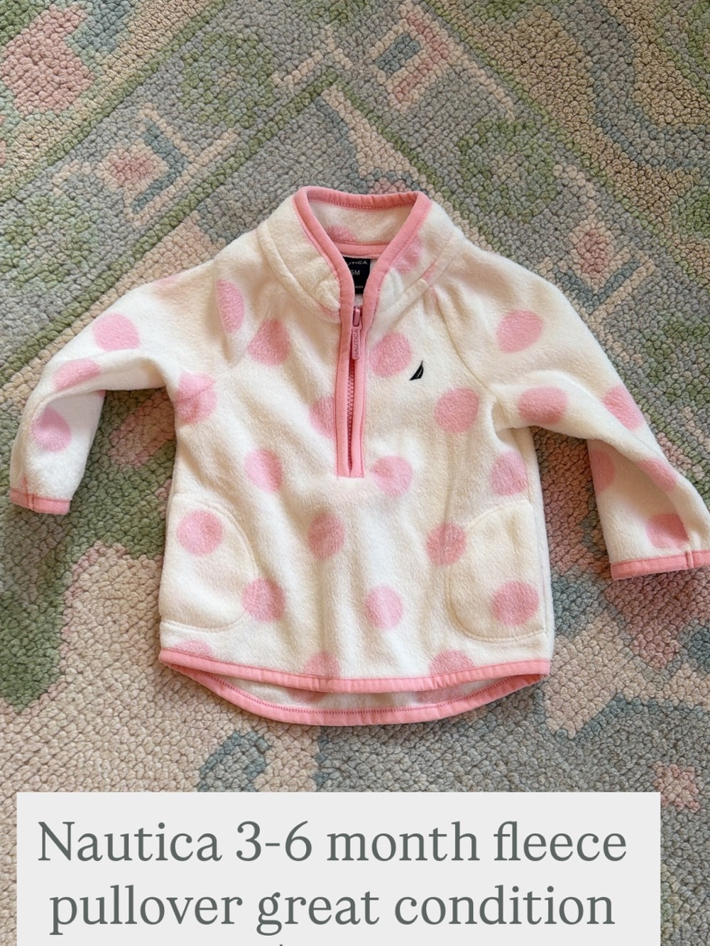 Nautica White Fleece Pullover with Pink Polka Dots
